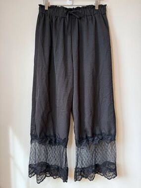 Pantaloons or bloomers, black elastic waist with drawstring lace trim bottom hem